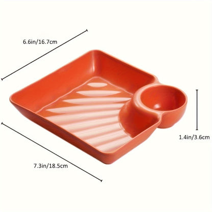 Colorful Serving Plates Set 4 Piece - BPA-Free PP Rectangular Snack, Sushi & Appetizer Plates with Dipping Sauce Compartments for Charcuterie Boards, Desserts & Holiday Party Entertaining