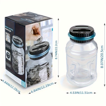 Digital Coin Counting Bank with LCD Counter – Large 60.87oz Capacity Transparent Money Jar for Kids & Adults, Fits All US Coins, Piggy Bank Savings Gift for Boys Girls