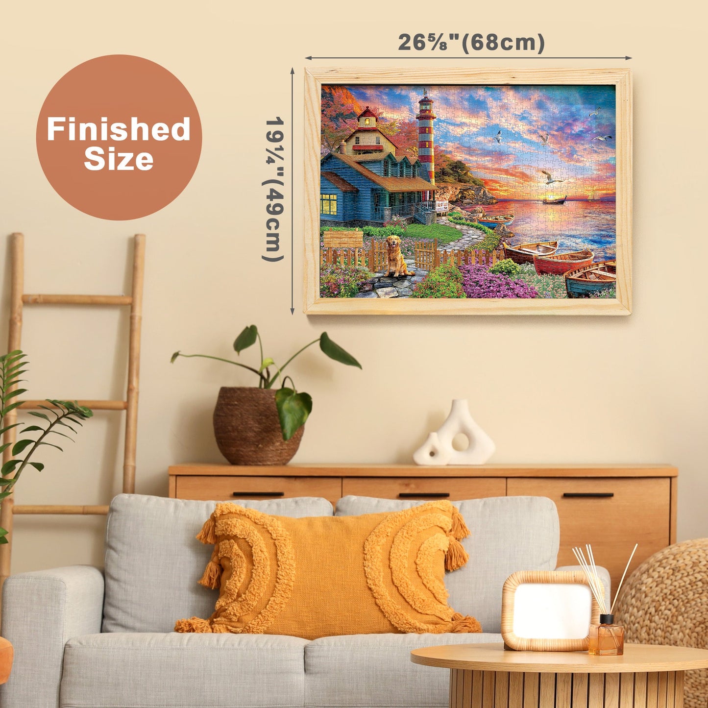 Adult Jigsaw Puzzle Three-Pack with Three 1000-Piece Designs: Sunset Lighthouse, Bird Crochet and Moroccan Pottery
