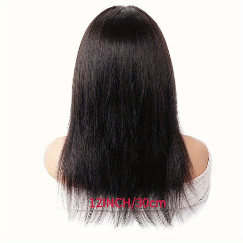 4x4 Lace Closure Straight Human Hair Wig in Natural Black with 12, 22 or 28 Inch Options for Women