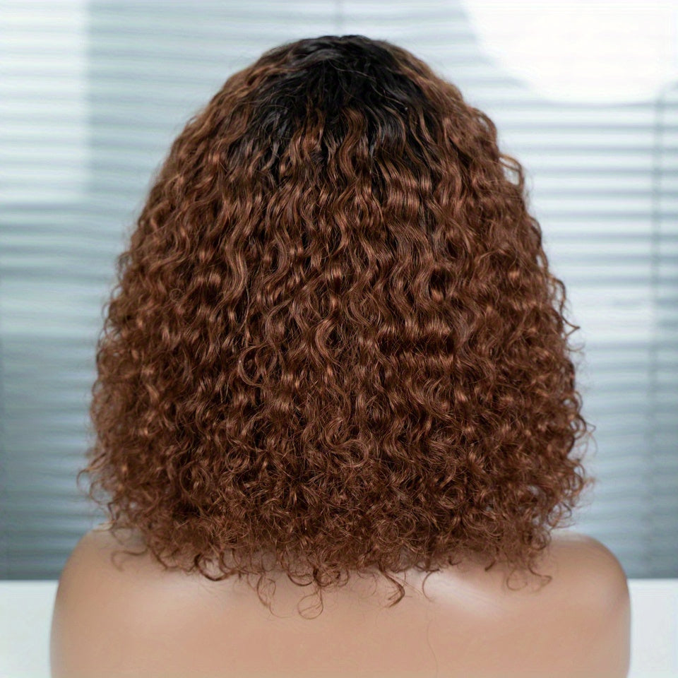 12-Inch Water Wave Bob Human Hair Wig with Bangs, 150% Density and TT1B/33 or P1B/30 Color