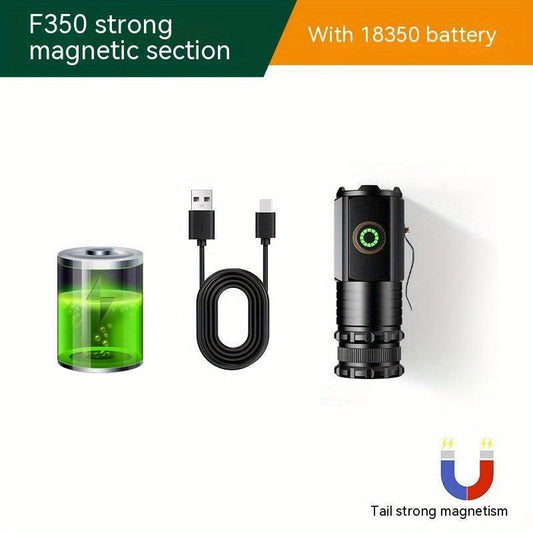 Flashlight 2000-Lumen Mini EDC Torch with Type-C Charging, Tail Magnet and Four Battery-Body Options