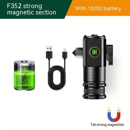Flashlight 2000-Lumen Mini EDC Torch with Type-C Charging, Tail Magnet and Four Battery-Body Options