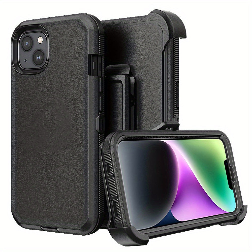 Phone Case Dual-Layer TPU and PC Cover with Rotating Belt Clip Holster and Qi Support for iPhone 14 Models