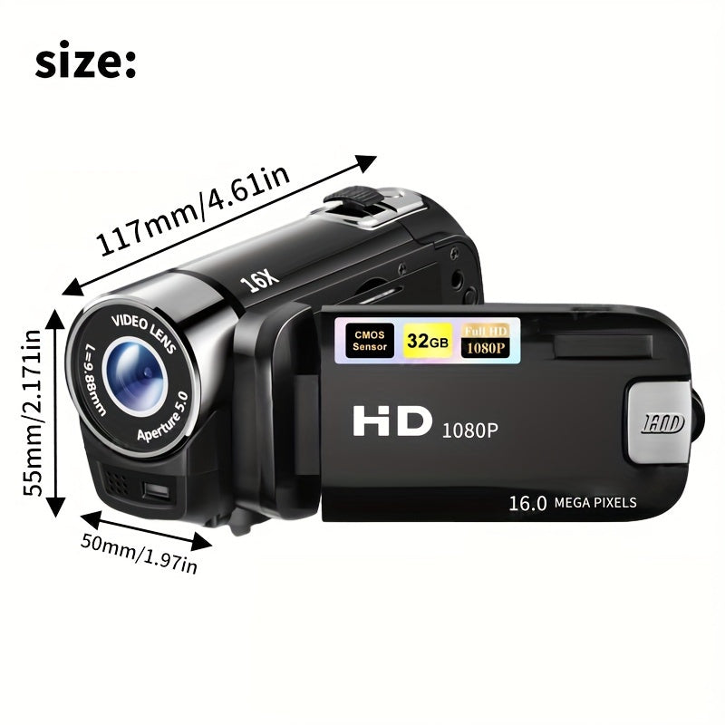 270° Flip Screen Digital Camera 1080P Full HD – LED Fill Light, 16X Zoom, 2.7" Display, Wide Angle Lens, One-Touch Phone Upload, Selfie Vlogging Camera for Outdoor Photography & Travel