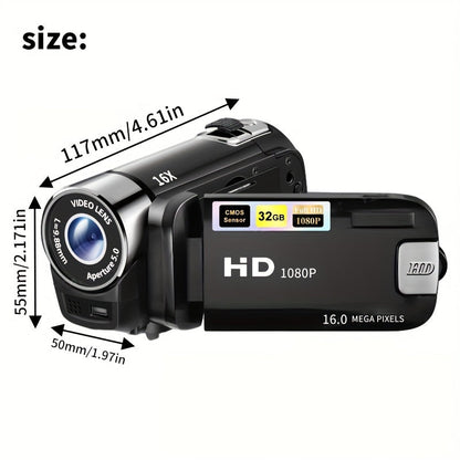 270° Flip Screen Digital Camera 1080P Full HD – LED Fill Light, 16X Zoom, 2.7" Display, Wide Angle Lens, One-Touch Phone Upload, Selfie Vlogging Camera for Outdoor Photography & Travel