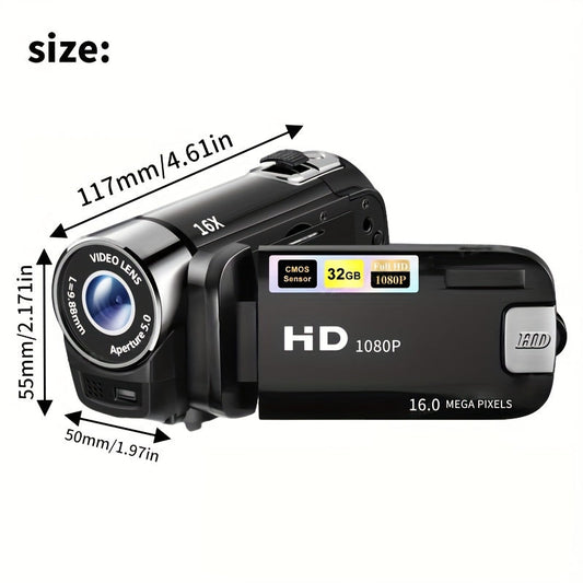 270° Flip Screen Digital Camera 1080P Full HD – LED Fill Light, 16X Zoom, 2.7" Display, Wide Angle Lens, One-Touch Phone Upload, Selfie Vlogging Camera for Outdoor Photography & Travel