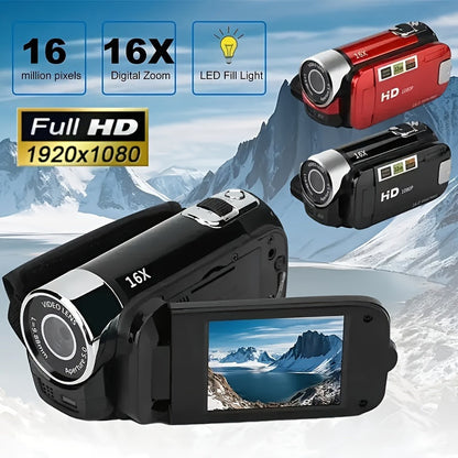270° Flip Screen Digital Camera 1080P Full HD – LED Fill Light, 16X Zoom, 2.7" Display, Wide Angle Lens, One-Touch Phone Upload, Selfie Vlogging Camera for Outdoor Photography & Travel