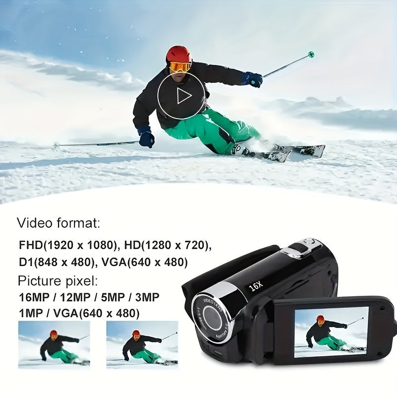 270° Flip Screen Digital Camera 1080P Full HD – LED Fill Light, 16X Zoom, 2.7" Display, Wide Angle Lens, One-Touch Phone Upload, Selfie Vlogging Camera for Outdoor Photography & Travel