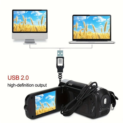 270° Flip Screen Digital Camera 1080P Full HD – LED Fill Light, 16X Zoom, 2.7" Display, Wide Angle Lens, One-Touch Phone Upload, Selfie Vlogging Camera for Outdoor Photography & Travel