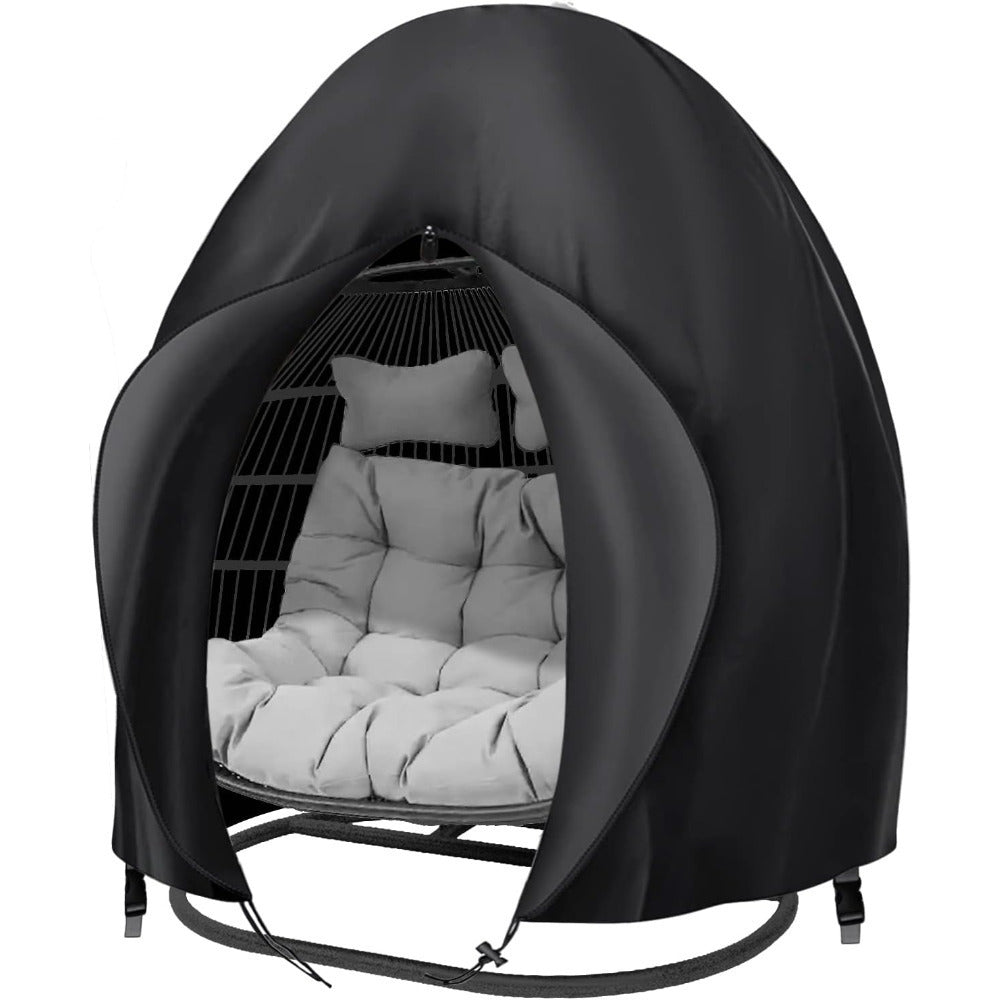 Black Double-Egg Chair Cover with Front Zipper, Drawstring Buckle and Full Enclosure Shape