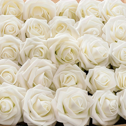 Artificial Flowers 50-Piece White Silk-Style Rose Set with Stems for Wedding Bouquets and DIY Decor