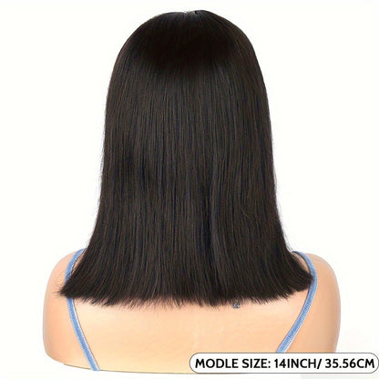 Straight Bob Human-Hair 4x4 Lace Closure Wig in Black with 8, 12, 14 or 16-Inch Length Options