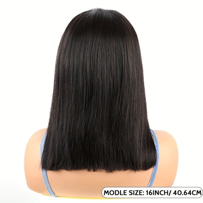 Straight Bob Human-Hair 4x4 Lace Closure Wig in Black with 8, 12, 14 or 16-Inch Length Options