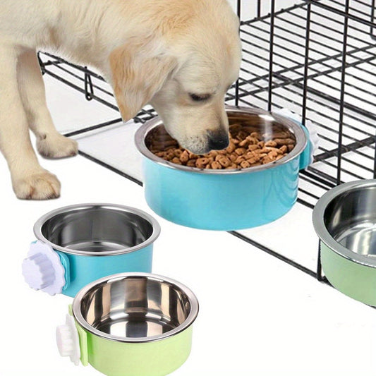 Stainless Steel Cage Bowl Set 2-Pack – Hanging Pet Feeder & Water Bowl for Dogs, Cats, Birds & Small Animals, Easy Install Crate Bowl with Cleaning Kit