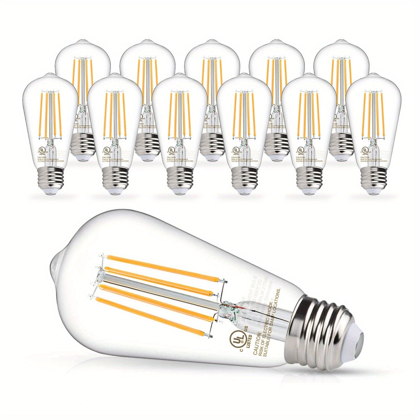ST58 Vintage Edison LED Filament Bulbs, 8 W with Dimmable E26 Base and 2700 K Warm White, 12 or 24 Packs