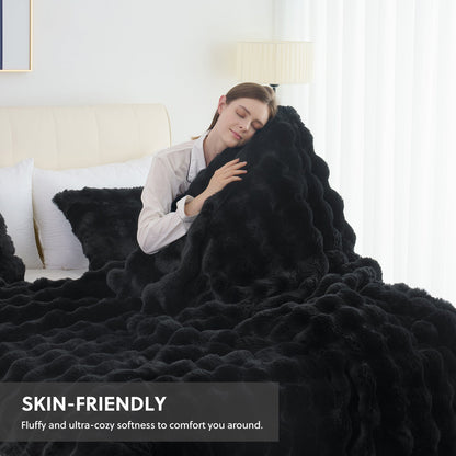Faux Rabbit Fur Throw Blanket in 11 Checkout Colors and Throw, Twin, Queen or King Size Options