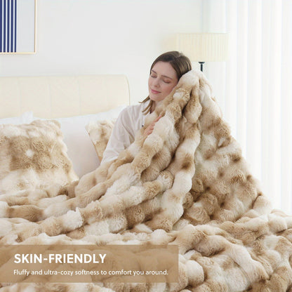 Faux Rabbit Fur Throw Blanket in 11 Checkout Colors and Throw, Twin, Queen or King Size Options