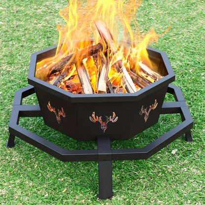 35-Inch Octagonal Wood-Burning Fire Pit with Spark Screen, Poker, Fire Grate and Wide Safety-Ledge Frame