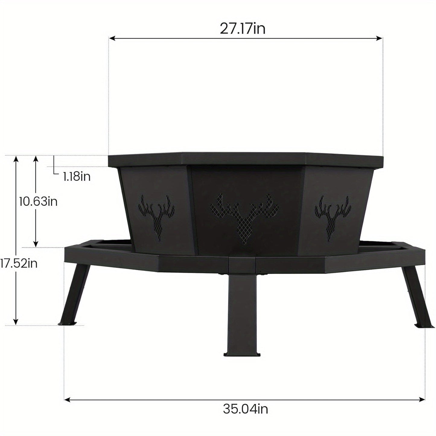 35-Inch Octagonal Wood-Burning Fire Pit with Spark Screen, Poker, Fire Grate and Wide Safety-Ledge Frame