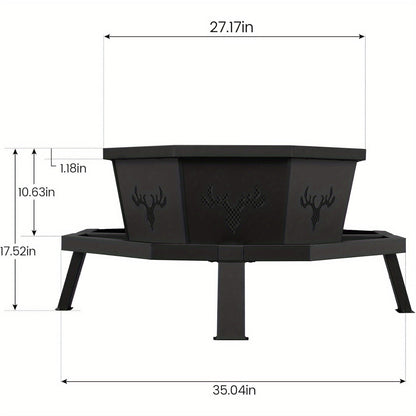 35-Inch Octagonal Wood-Burning Fire Pit with Spark Screen, Poker, Fire Grate and Wide Safety-Ledge Frame