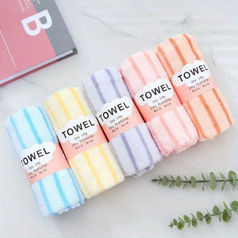 Towel Set 5-Pack 500GSM Coral Fleece Face Towels in Solid, Striped and Five-Color Options for Home and Guest Use