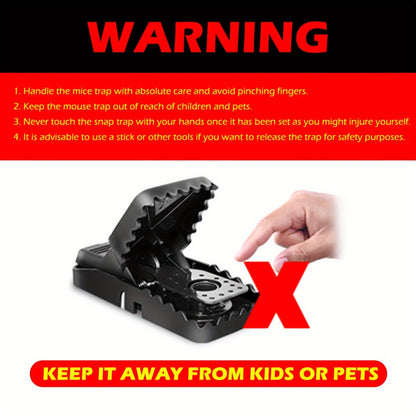 Eight-Piece Black Spring Snap Trap Set for Mouse-Size Rodents with Removable Bait-Cup Design