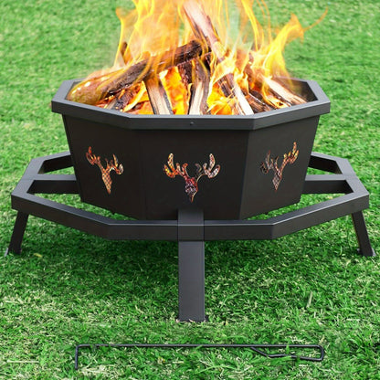 35-Inch Octagonal Wood-Burning Fire Pit with Spark Screen, Poker, Fire Grate and Wide Safety-Ledge Frame