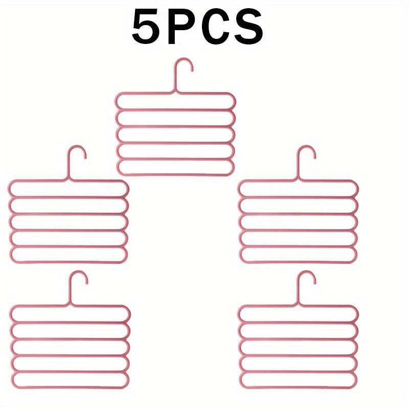 Five-Tier Pants Hangers, 5-Piece Set in Blue, Pink or Green with Horizontal Space-Saving Garment Bars