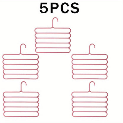 Five-Tier Pants Hangers, 5-Piece Set in Blue, Pink or Green with Horizontal Space-Saving Garment Bars