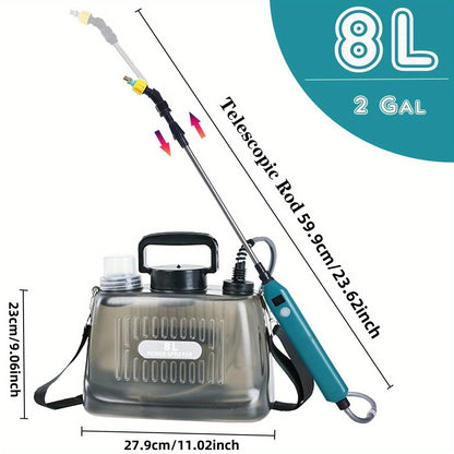 8-Liter Battery Garden Sprayer with Type-C Charging, Telescoping Wand and Three Adjustable Nozzles