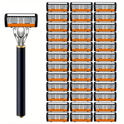 Metal Safety Razor Set with Washable Anti-Slip Handle and 24 or 36 Replacement Blades for Daily Shaving