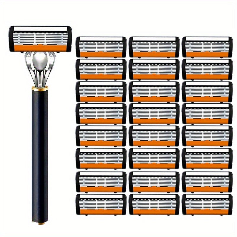Metal Safety Razor Set with Washable Anti-Slip Handle and 24 or 36 Replacement Blades for Daily Shaving