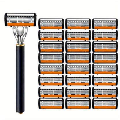 Metal Safety Razor Set with Washable Anti-Slip Handle and 24 or 36 Replacement Blades for Daily Shaving