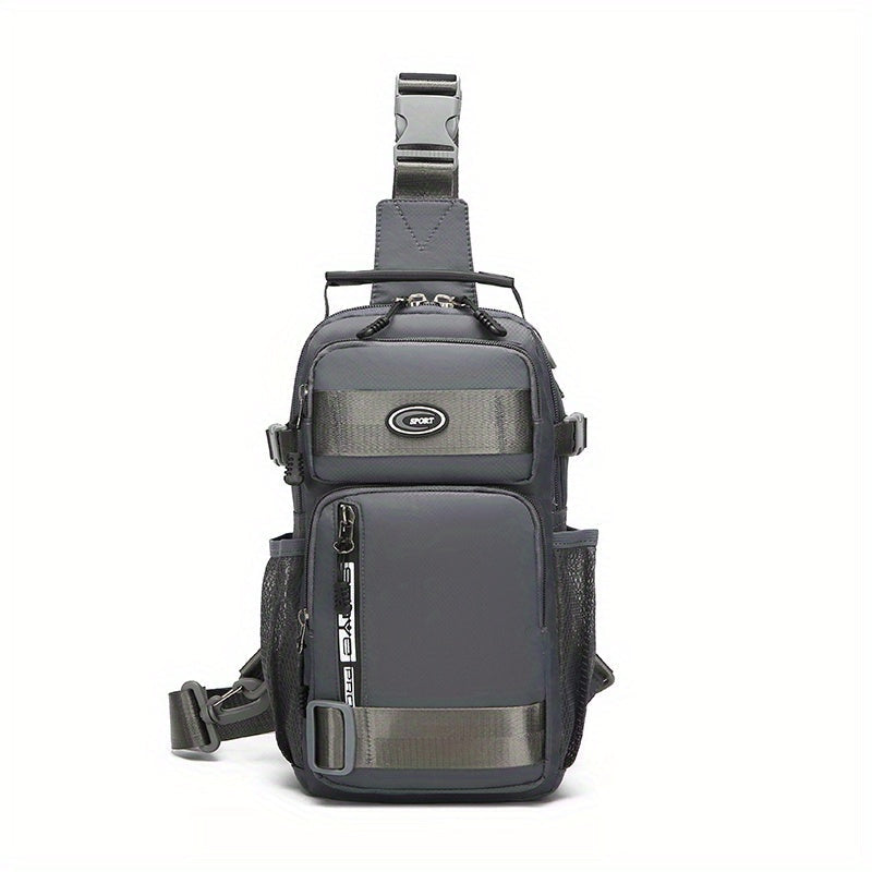 Multi-Pocket Crossbody Chest Pack with Adjustable Sling Strap, Zipper Compartments and Black or Grey Finish