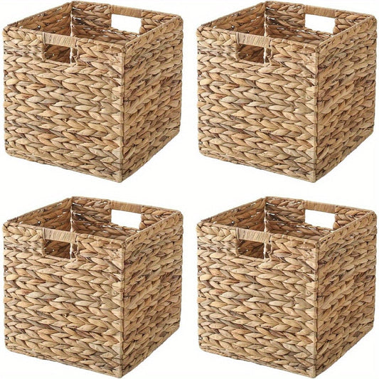Water Hyacinth Storage Baskets with Seagrass and Paper Rope Options in 2- or 4-Pack Cube Sizes