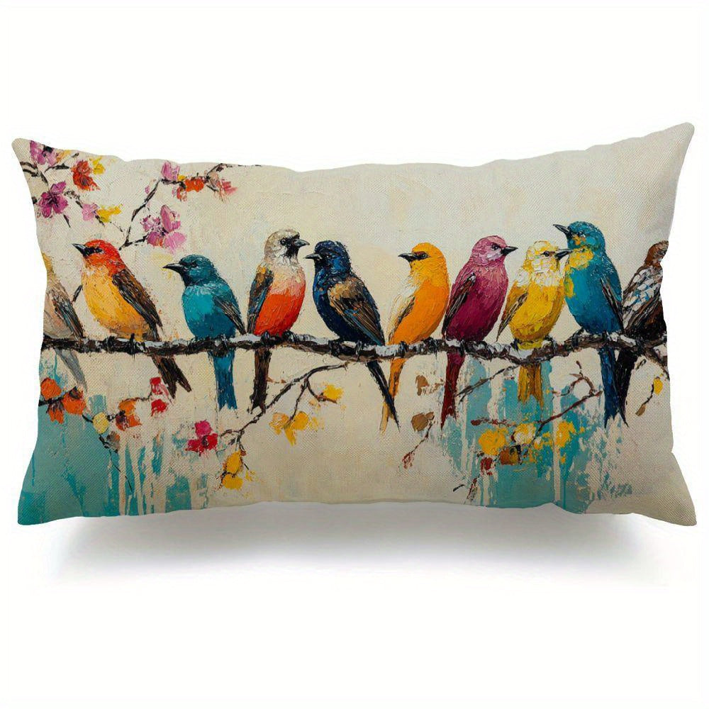 Watercolor Bird Lumbar Pillow Covers, 12 x 20-Inch Cases with Zippers in One- or Two-Piece Packs