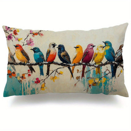 Watercolor Bird Lumbar Pillow Covers, 12 x 20-Inch Cases with Zippers in One- or Two-Piece Packs
