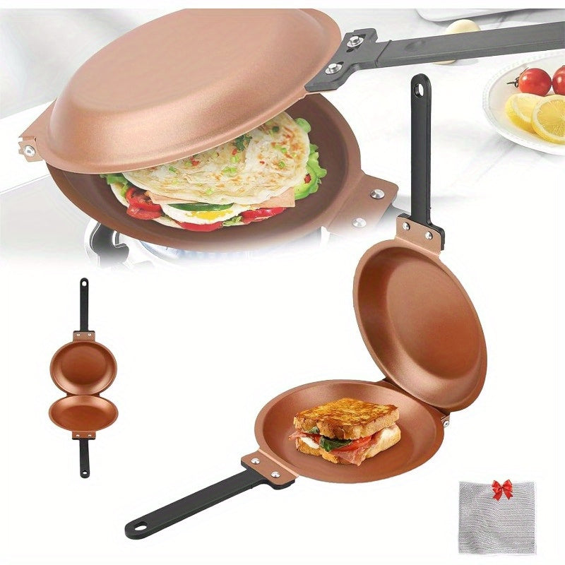Reversible Non-Stick Pancake Skillet – Foldable Stainless Steel Flip Pan for Fluffy Pancakes, Omelettes & Frittatas | Dual-Sided Coating Dishwasher Safe Breakfast Cookware Pan