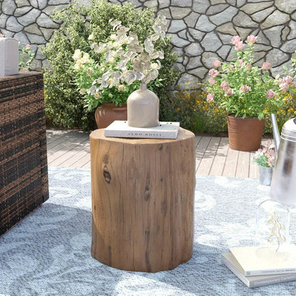 Outdoor Side Table Faux Wood Tree-Stump Design in Magnesia with 220-Pound Source Capacity and Brown Finish
