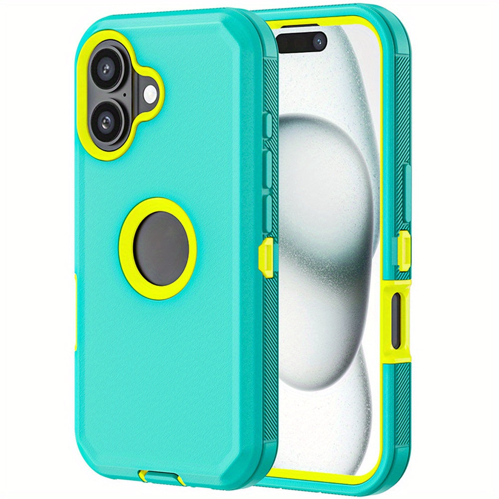 Phone Case Dual-Layer TPU and PC Hybrid Cover for iPhone 16 Plus in Black, Orange or Green
