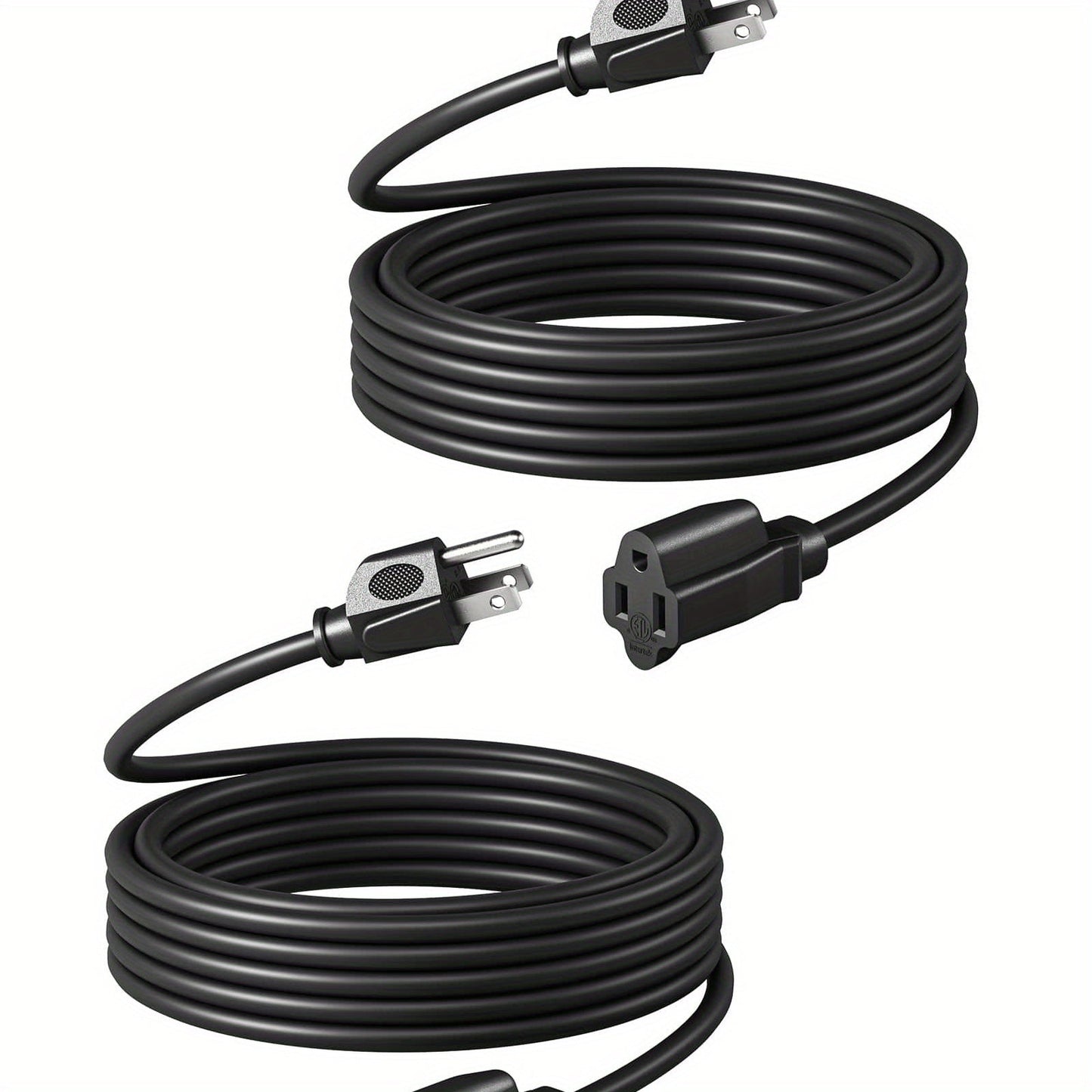 Two-Pack 20-Foot 16/3 Extension Cords in Black with Grounded Three-Prong Plug and Single Outlet