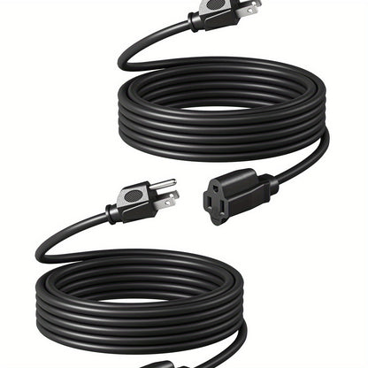 Two-Pack 20-Foot 16/3 Extension Cords in Black with Grounded Three-Prong Plug and Single Outlet