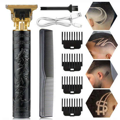 T-Blade Hair Trimmer with Four Guide Combs, USB Cable and Seven Dragon or Buddha Patterned Finish Options