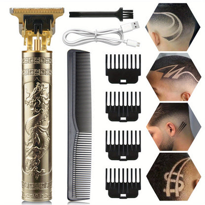 T-Blade Hair Trimmer with Four Guide Combs, USB Cable and Seven Dragon or Buddha Patterned Finish Options