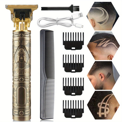 T-Blade Hair Trimmer with Four Guide Combs, USB Cable and Seven Dragon or Buddha Patterned Finish Options