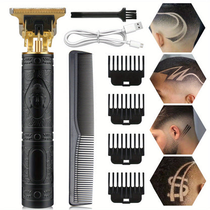 T-Blade Hair Trimmer with Four Guide Combs, USB Cable and Seven Dragon or Buddha Patterned Finish Options