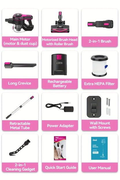 Stick and Handheld Vacuum Cleaner with LED Floor Head, Six Cordless Colors or Black Wired Model