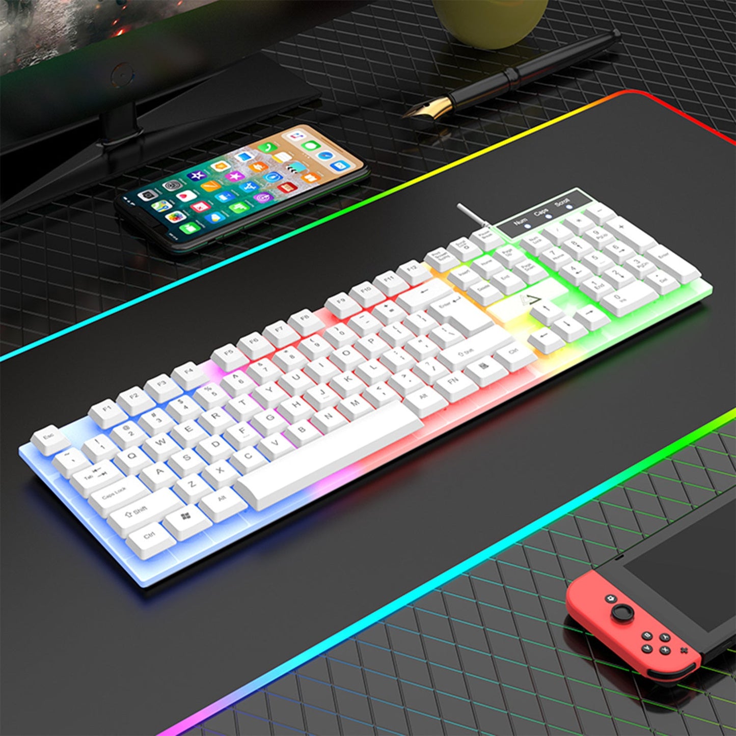 GT100 Full-Size Wired Keyboard and Mouse Set with 104-Key Layout and Black or White Color Options