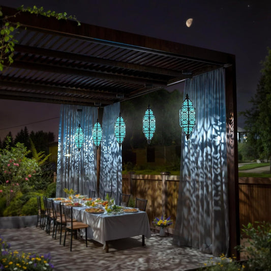 Solar Lanterns Outdoor 2 Pack Moroccan Cut-Out Design IP54 Waterproof Auto Dusk-to-Dawn Garden Pathway Patio Lantern Lights Gold Purple White Copper